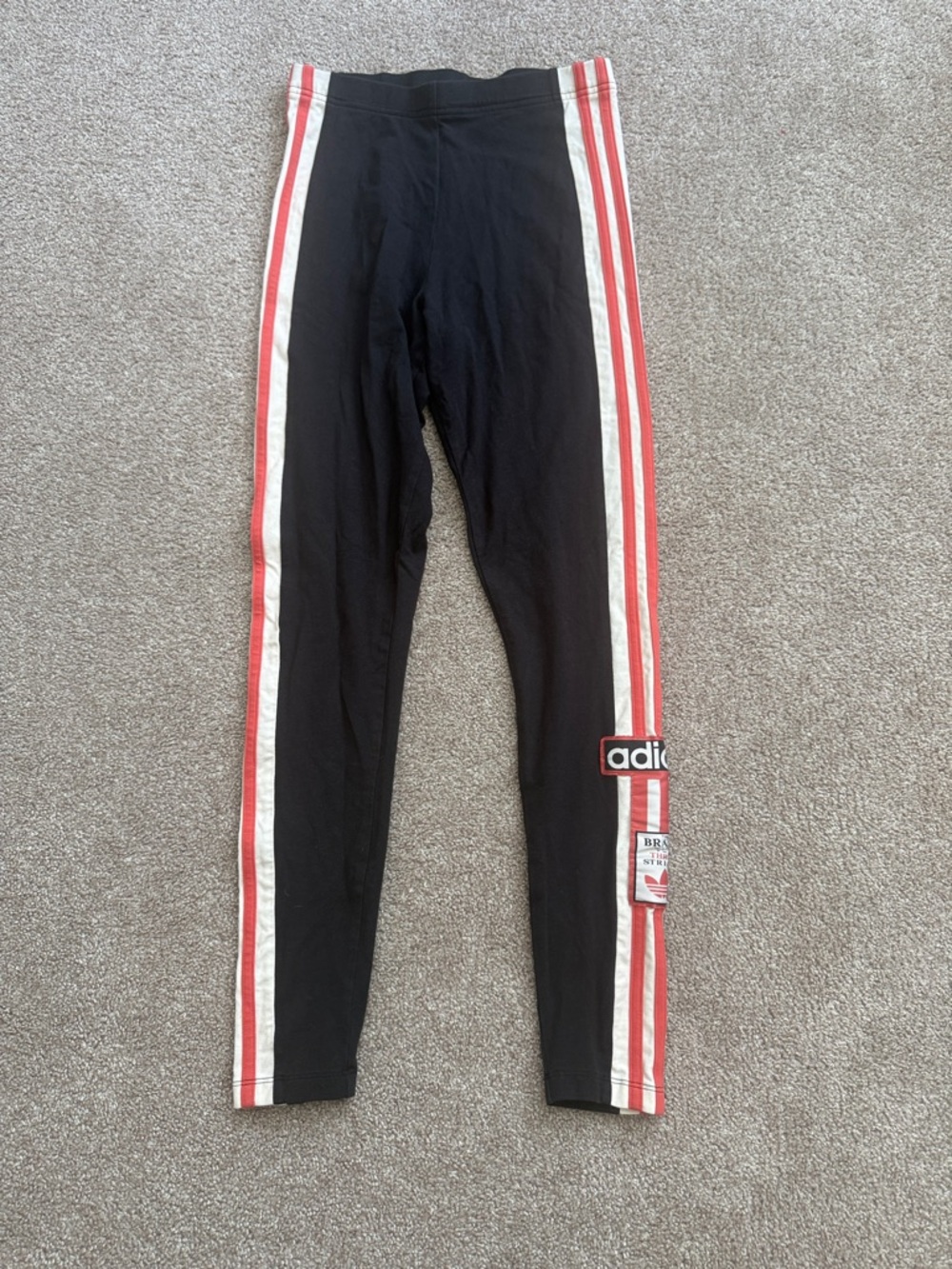 adidas Black Leggings with Red and White Side Stripes